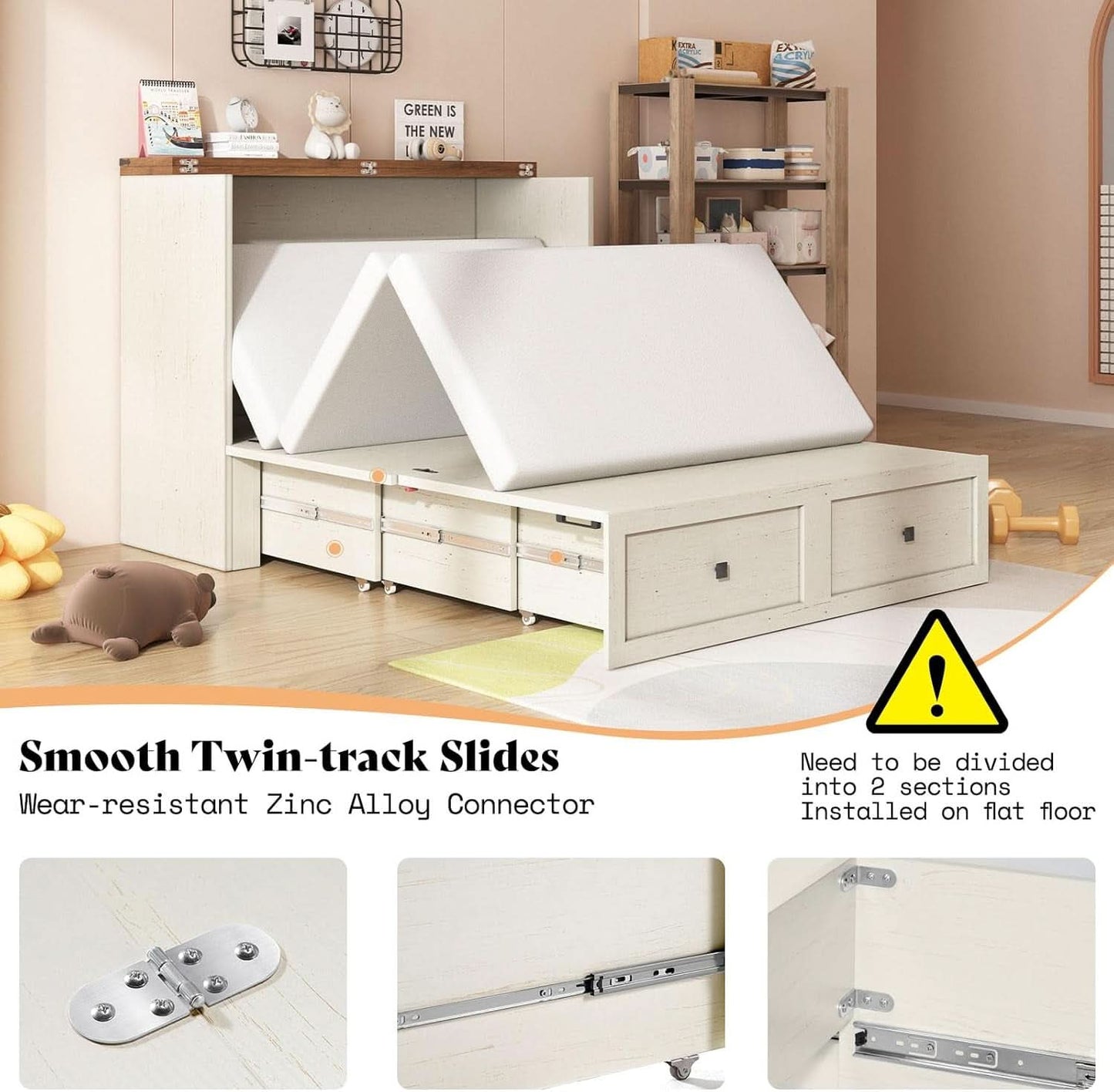 Murphy Bed With Distressed White Storage And Charging