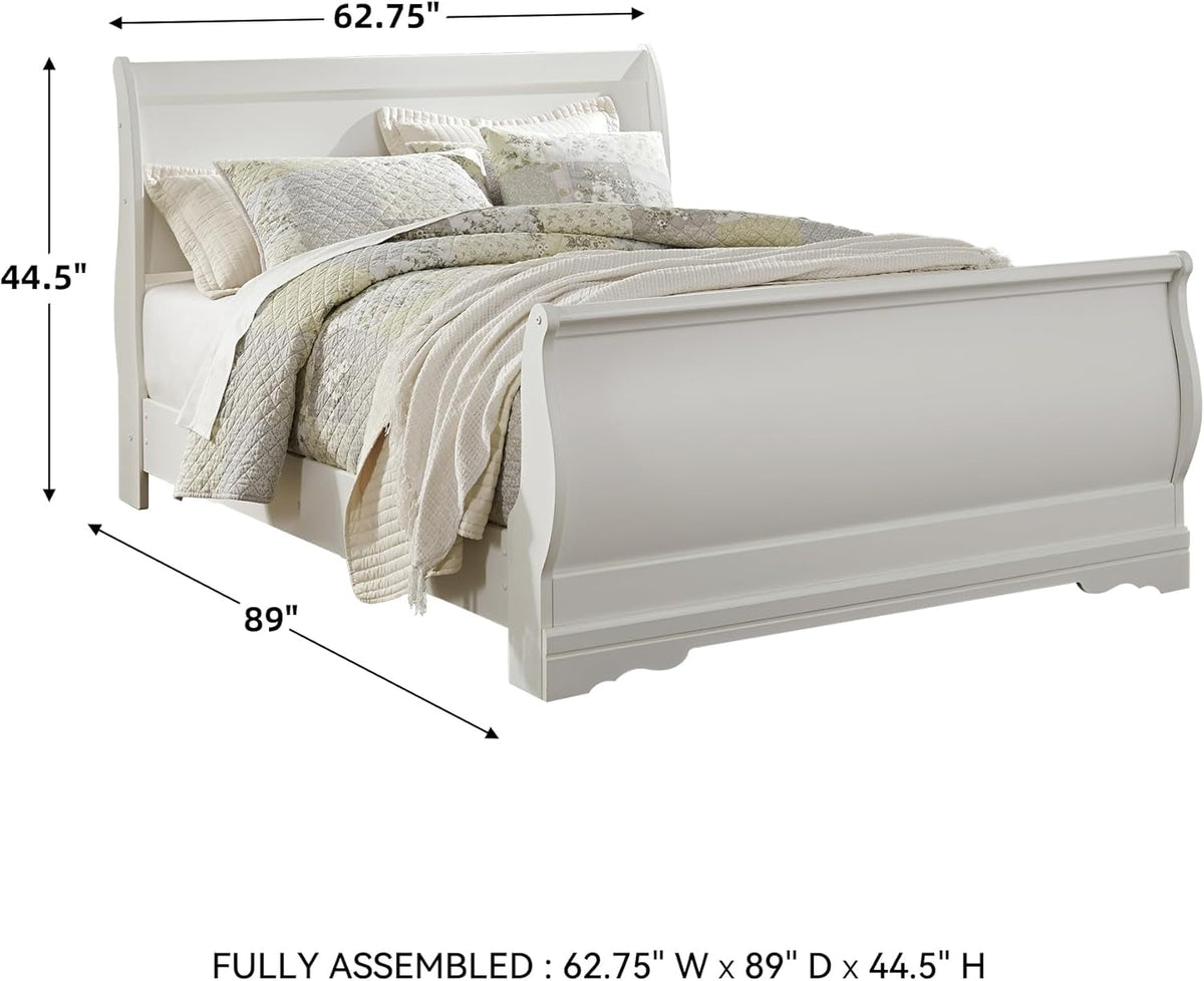 Queen White Louis Philippe Sleigh Bed Frame With Slats