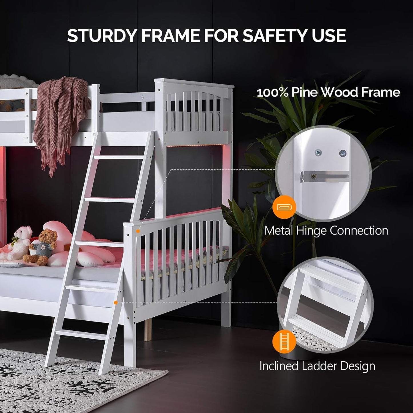 White Luxurious Hardwood Space Saving Bunk Bed Twin