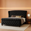 Queen Velvety Platform Bed Frame Black Upholstered