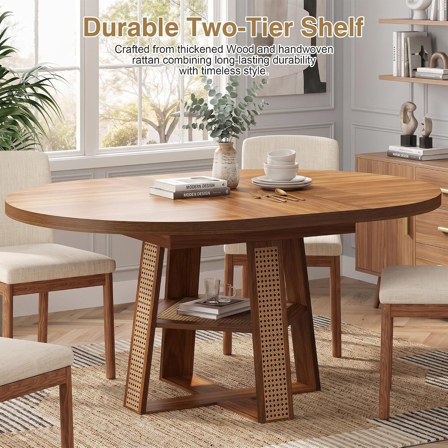 Walnut Extendable Round Dining Table Support Structure