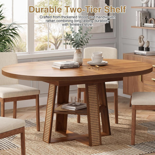Walnut Extendable Round Dining Table Support Structure