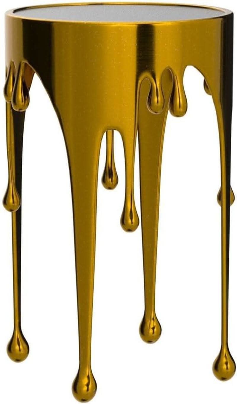 Gold Anodized Aluminum Tempered Glass Table 16x16x25