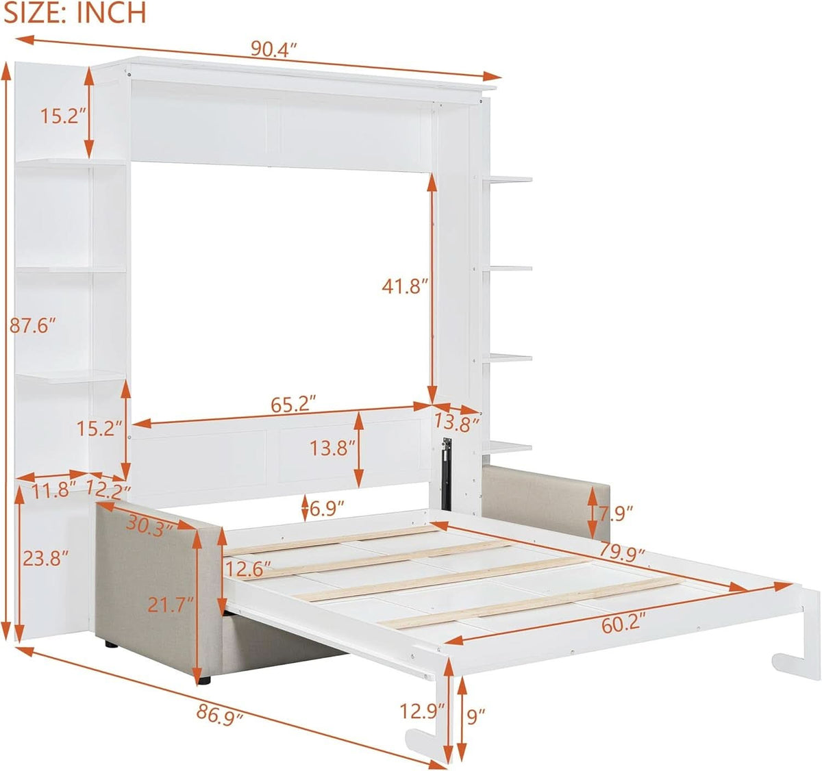 Queen Murphy Bed With White Supreme Ultra Comfort Sofa