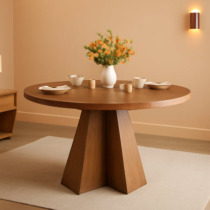 Tribesigns Large Round Dining Table Classic Walnut
