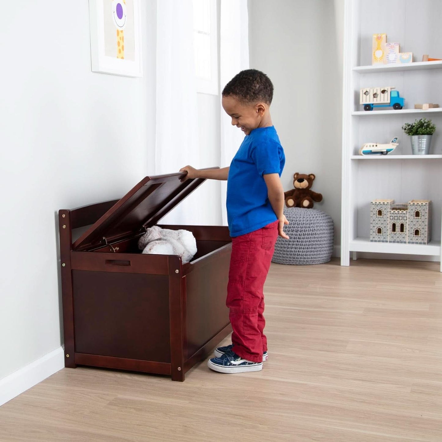 Espresso Contemporary Toys Chest Safety Hinged Lid