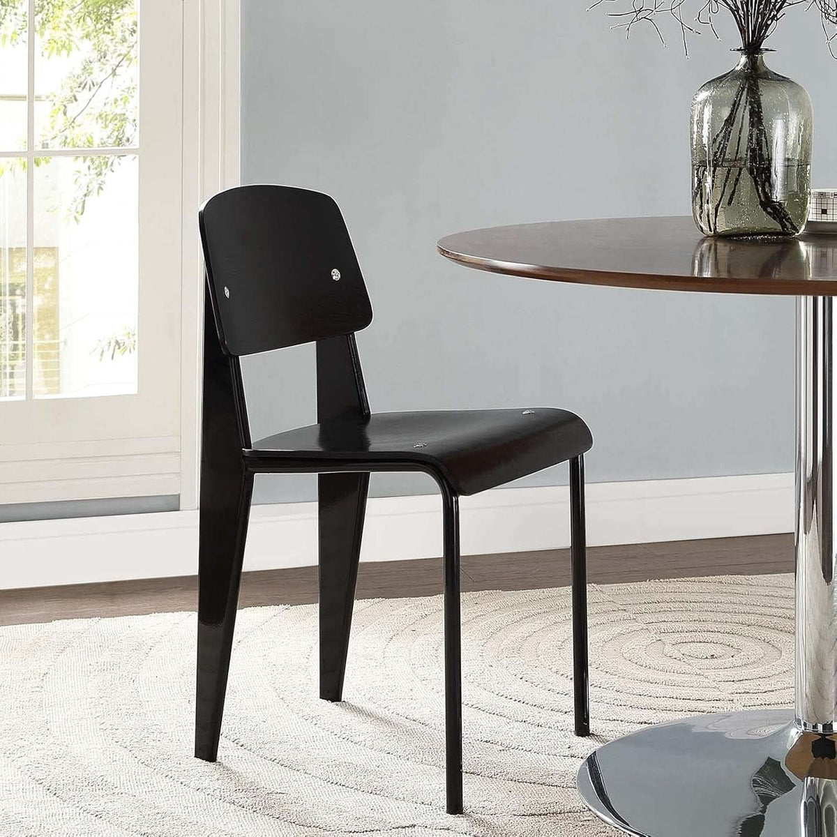 Black Premium Contemporary TubularSteel Hardwood Dining Chair