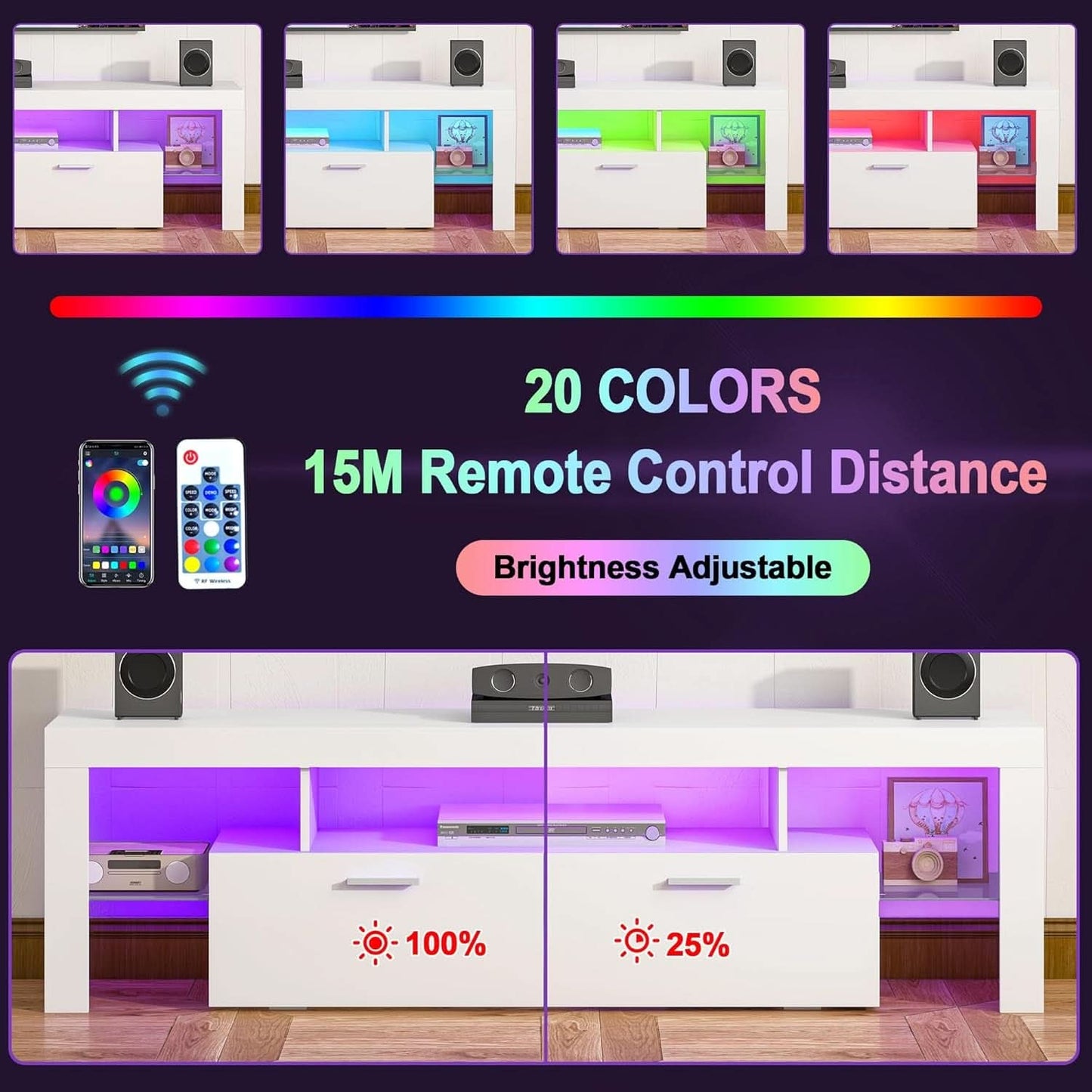 63 Inch White TV Stand With Premium LED Illumination