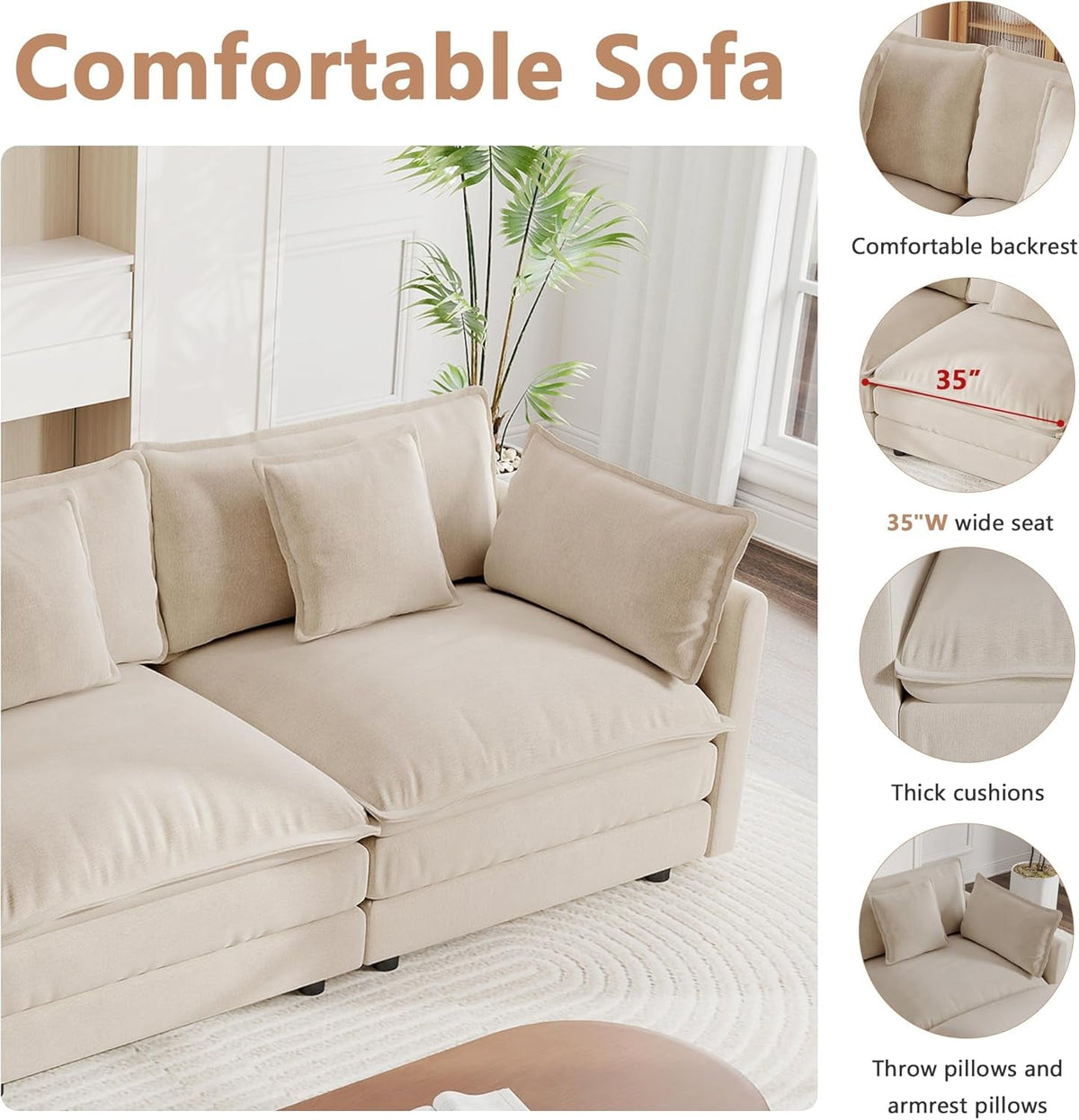 Modular Sectional Sofa Light Coffee Deluxe Configuration