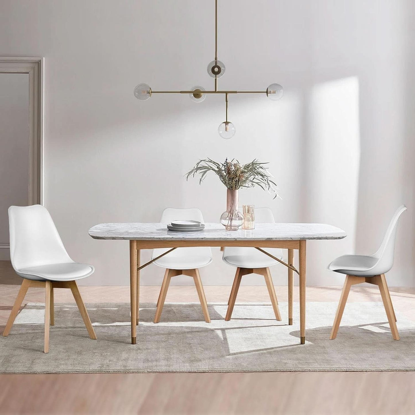 Set Of Four White Contemporary PU Leather Dining Chairs
