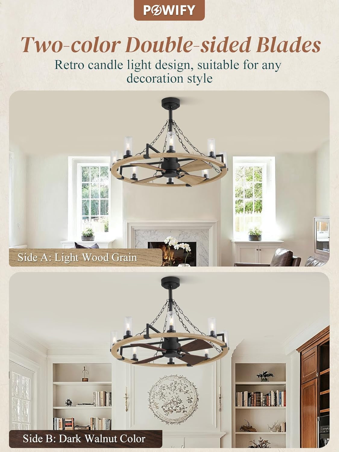 Powrify 36 Inch Industrial Farmhouse Ceiling Fan Light