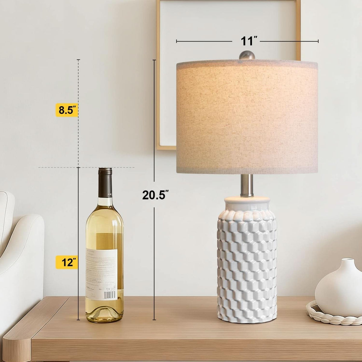 20.5 Inch White Ceramic Contemporary Bedside Lamps