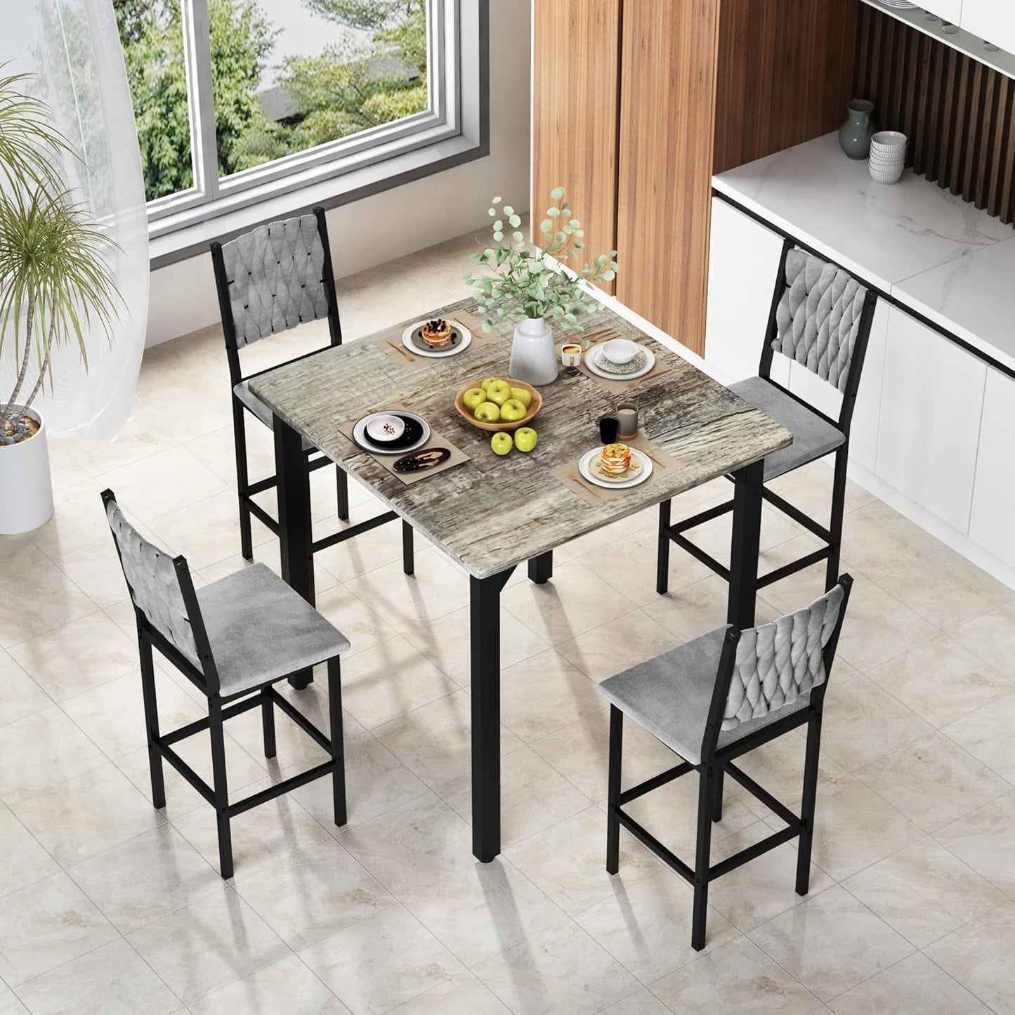 Gray Velvet Contemporary Counter Height Dining Set