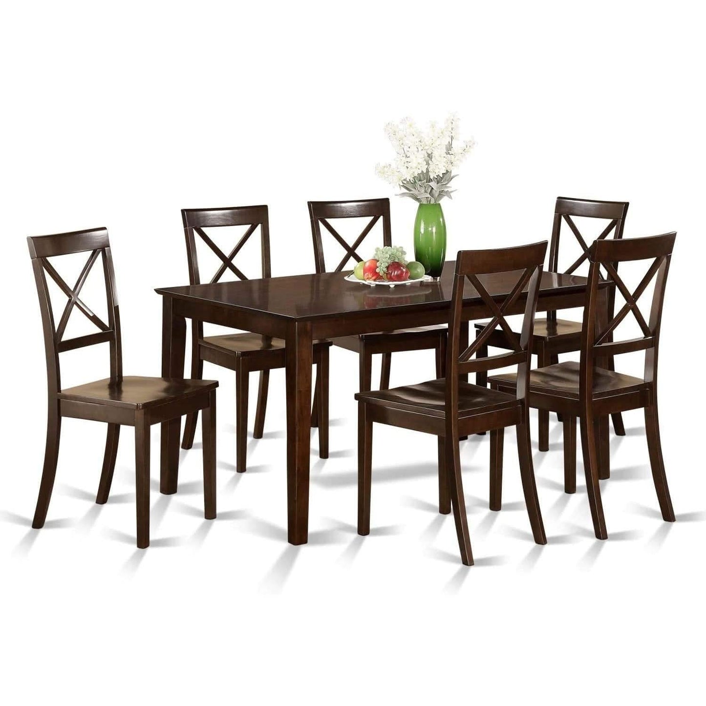 7 Piece Dining Table Set With 6 Chairs Wood Finish