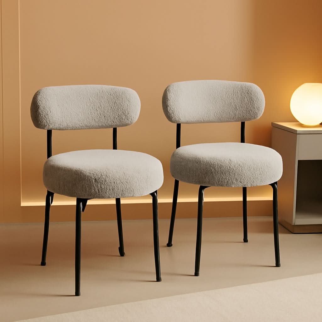 Industrial Boucle Upholstered Dining Chairs Light Grey