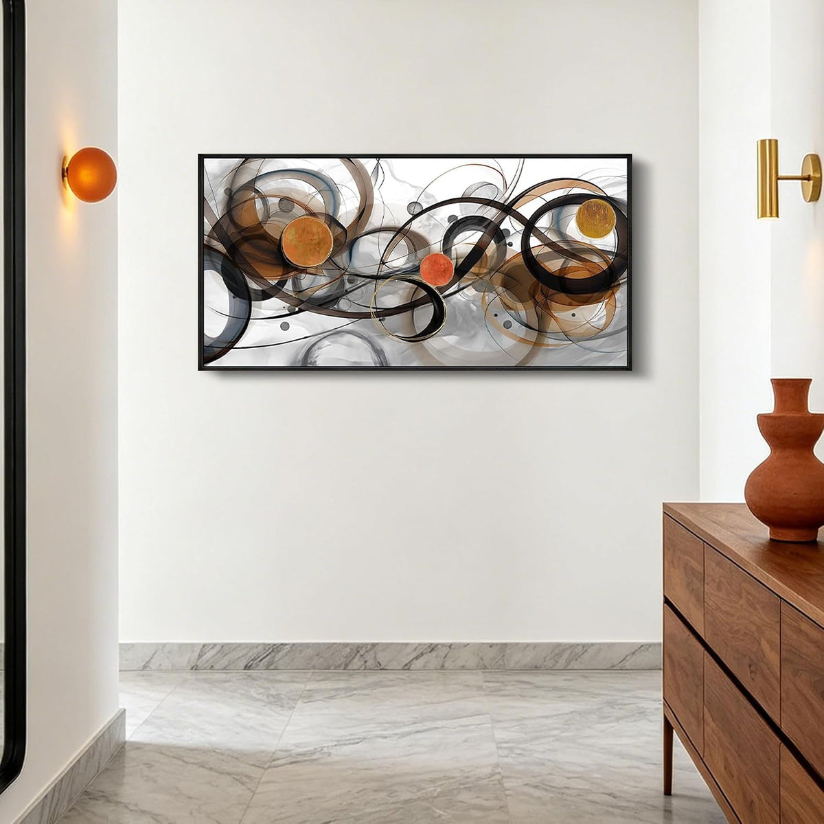 Charcoal Brown Abstract Wall Art Canvas 40X20 Inches