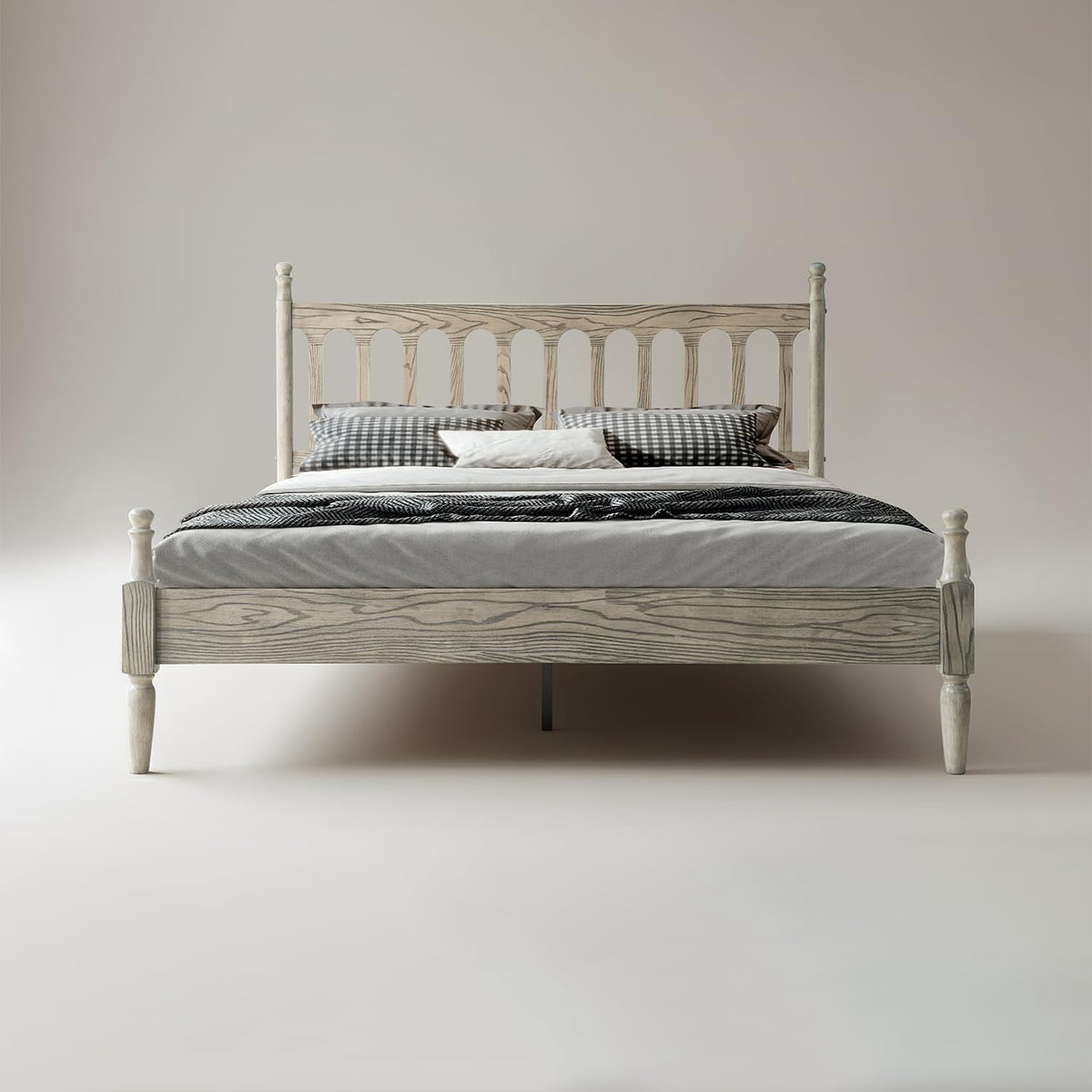 Queen Platform Bed Frame Solid Wood Weathered GrayOak