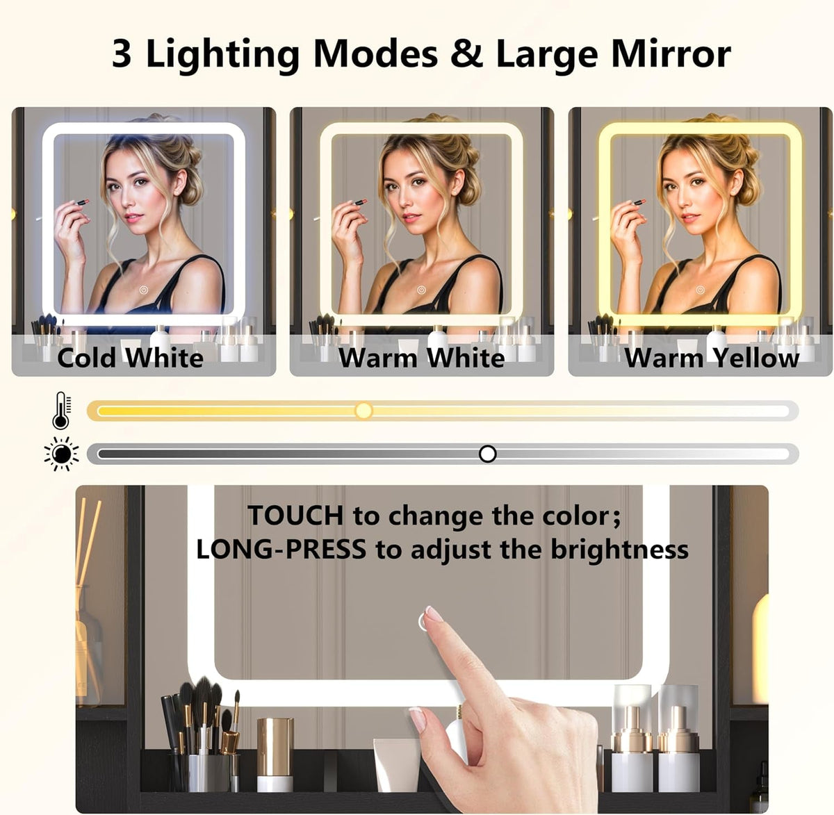 Black Makeup Vanity Tabletop With Illuminated Mirror
