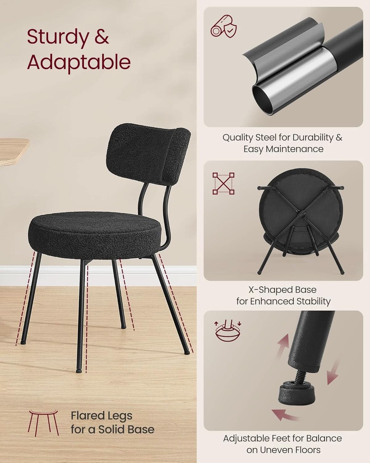 Elegant Ink Black Upholstered Dining Chairs SetOf2