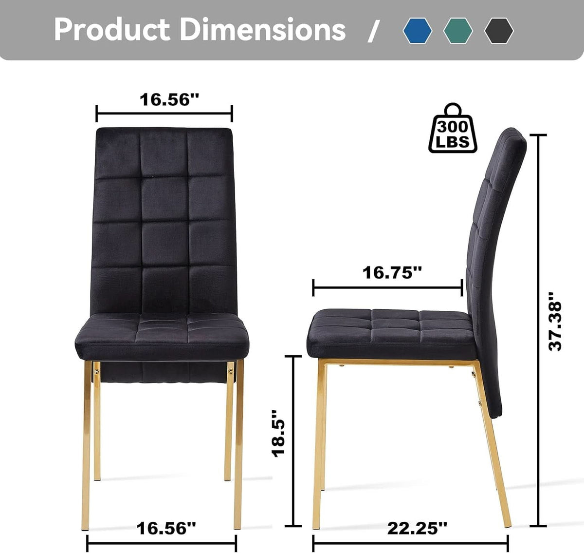 Black Velvet Dining Chairs Set of 4 with Golden Metal Legs
