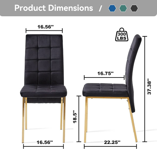 Black Velvet Dining Chairs Set of 4 with Golden Metal Legs