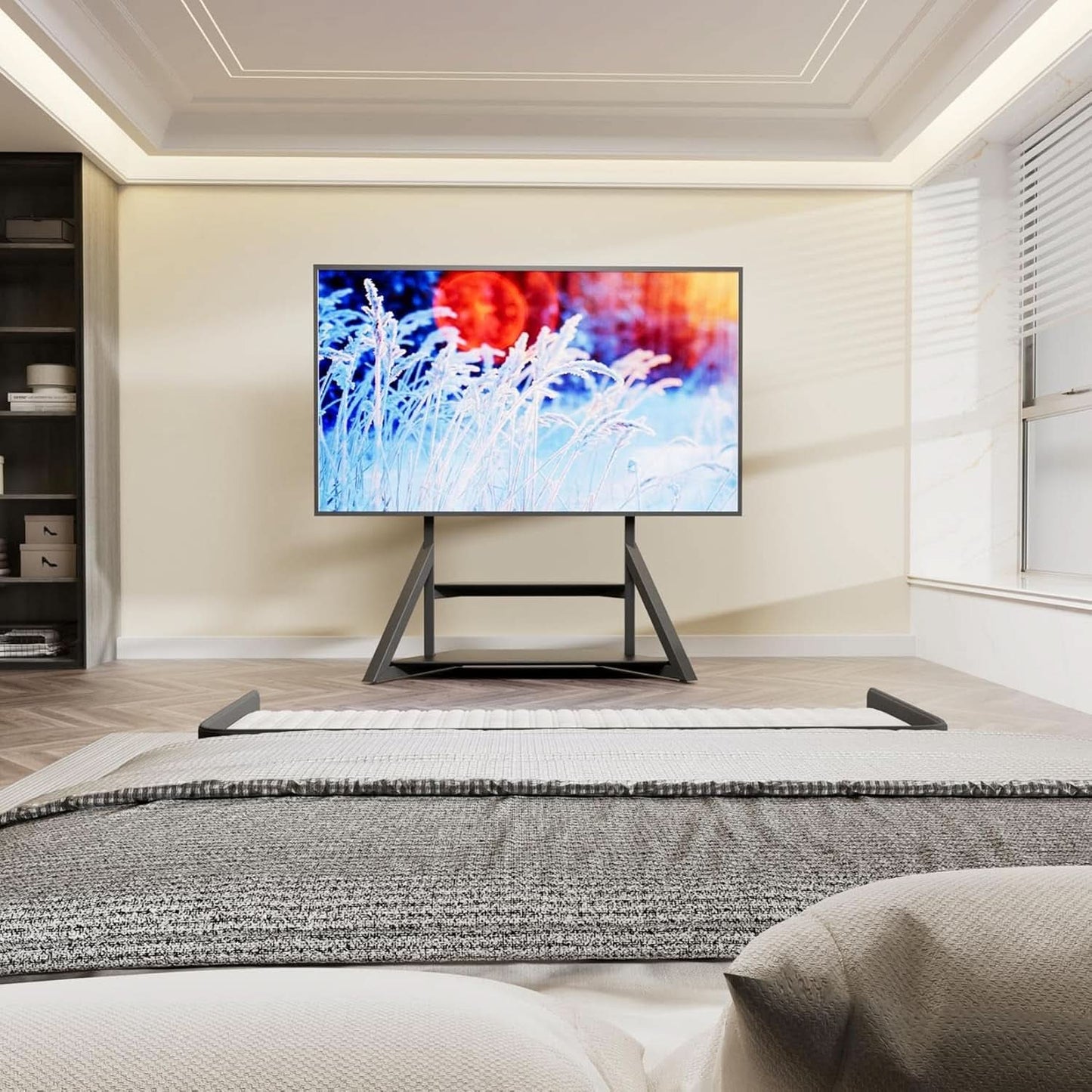 Rolling TV Floor Stand With Adjustable Shelving Unit