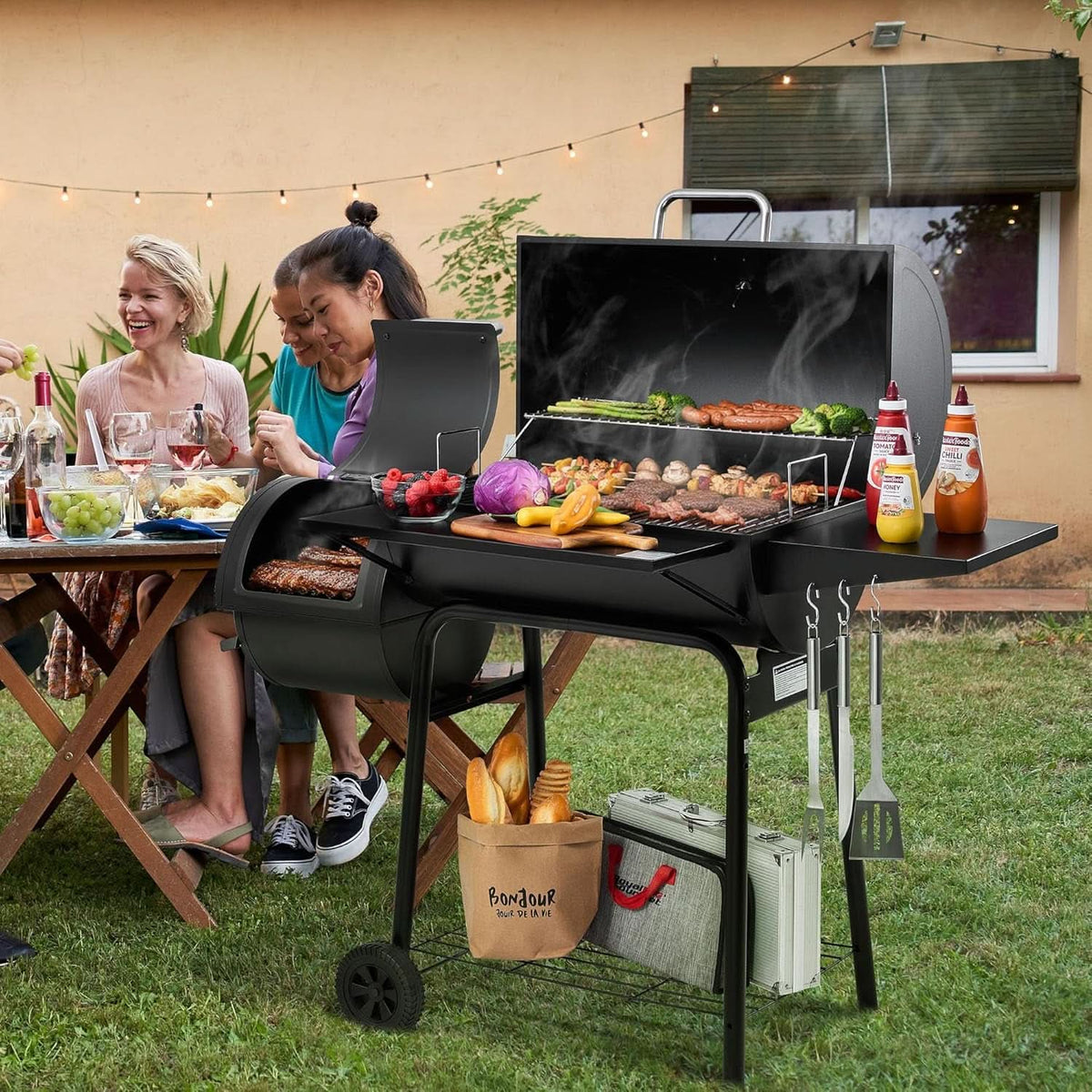 CC1830S Large Capacity Charcoal Grill Offset Smoker