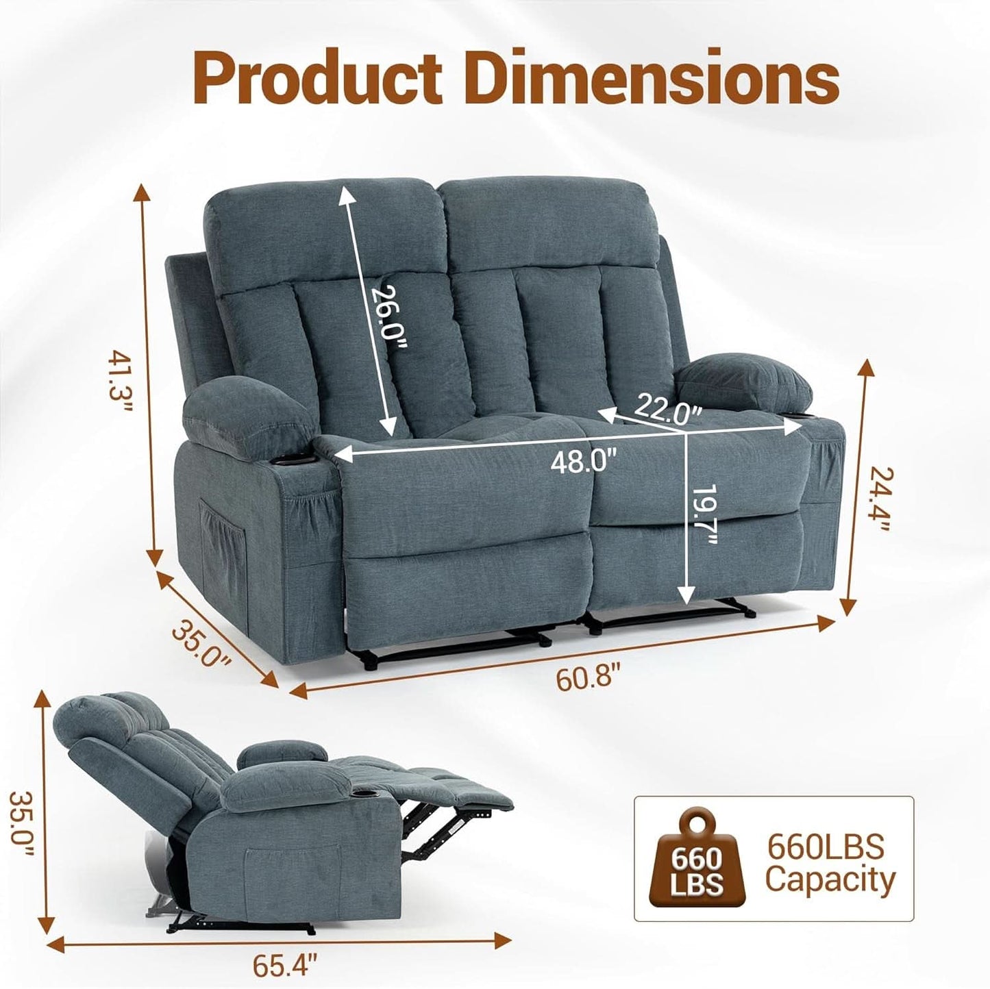 Blue Ultra Plush Reclining Loveseat With Cupholders