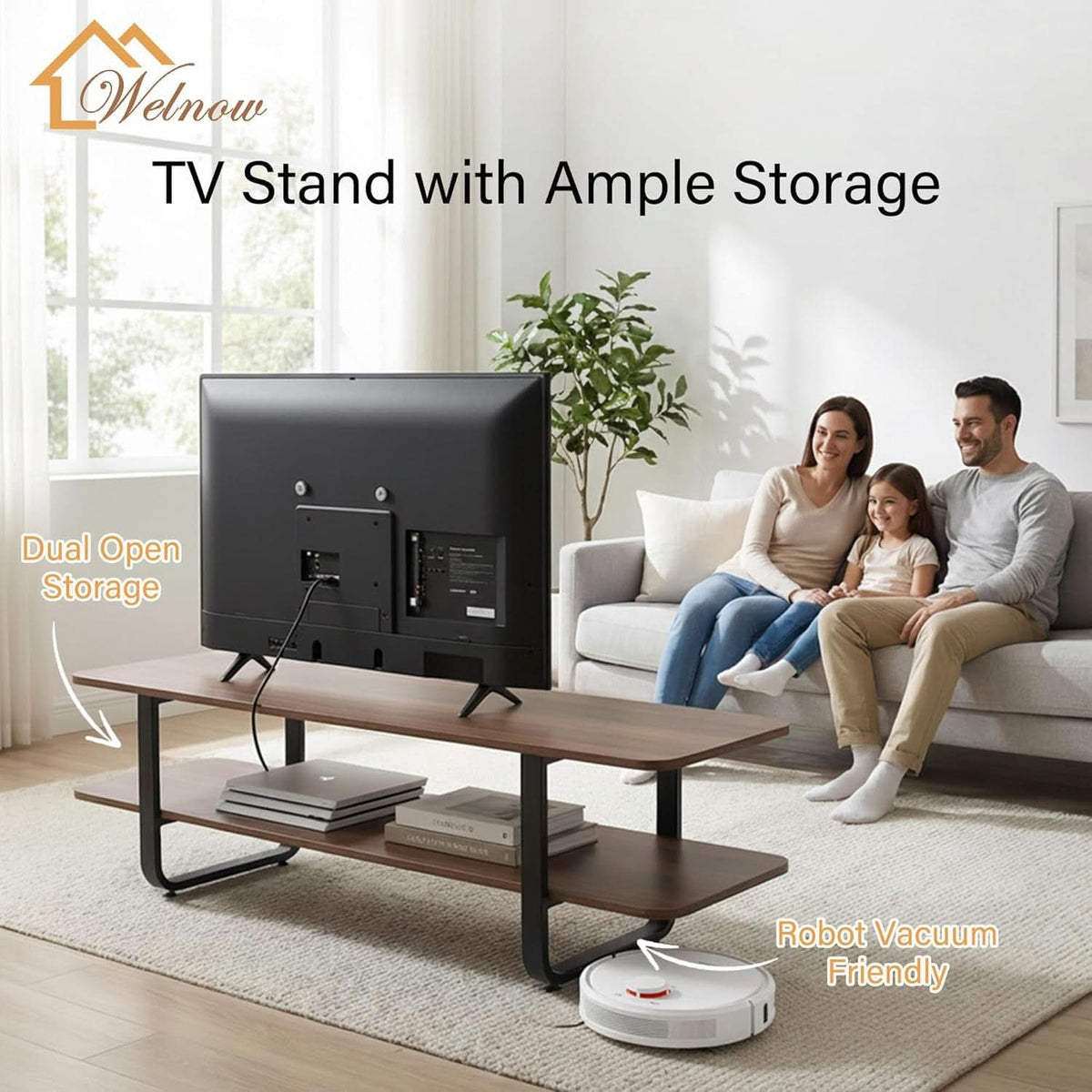 Walnut 65 Inch TV Stand Entertainment Center Living Room