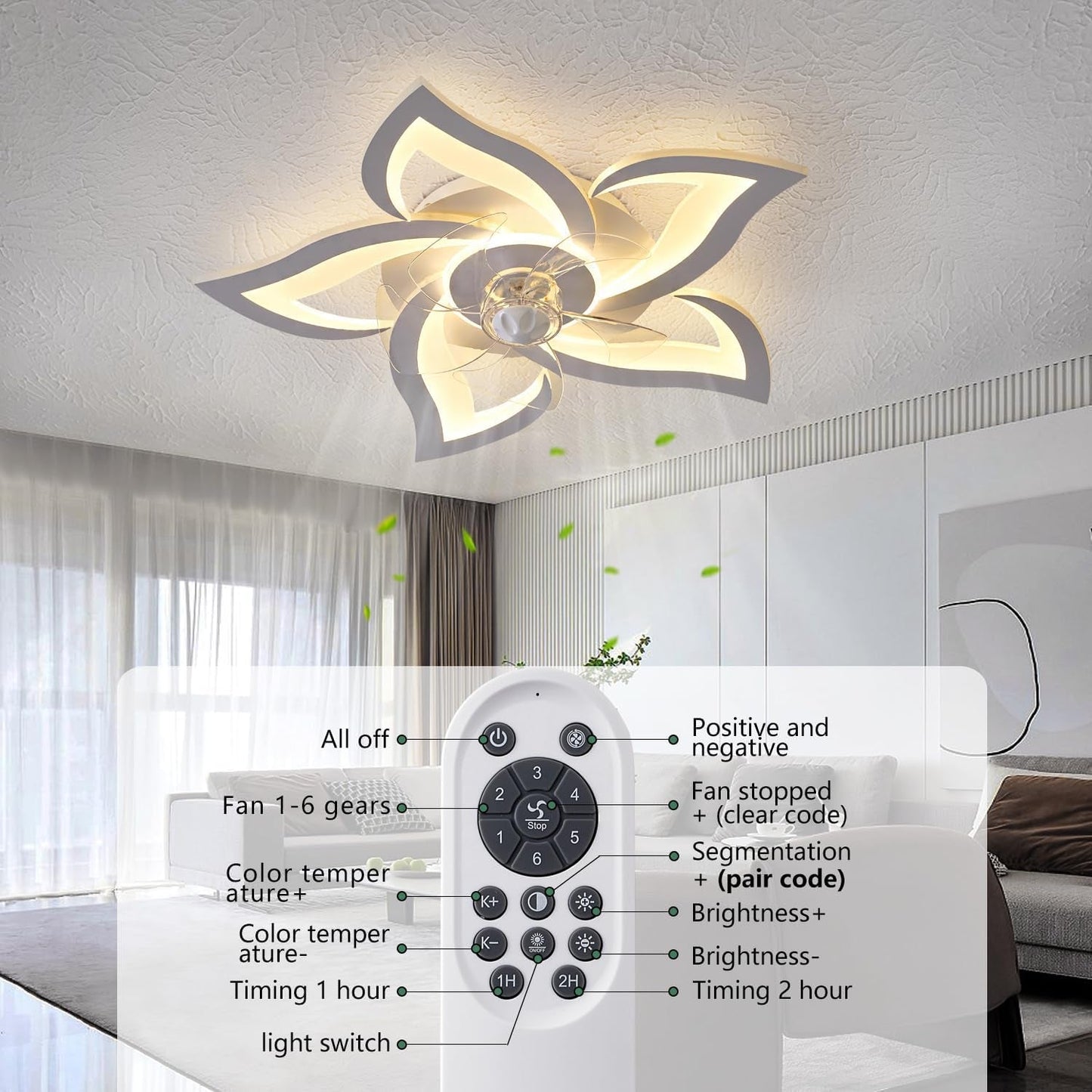 Twenty Four Inch White LED Reversible Ceiling Fan With Lights