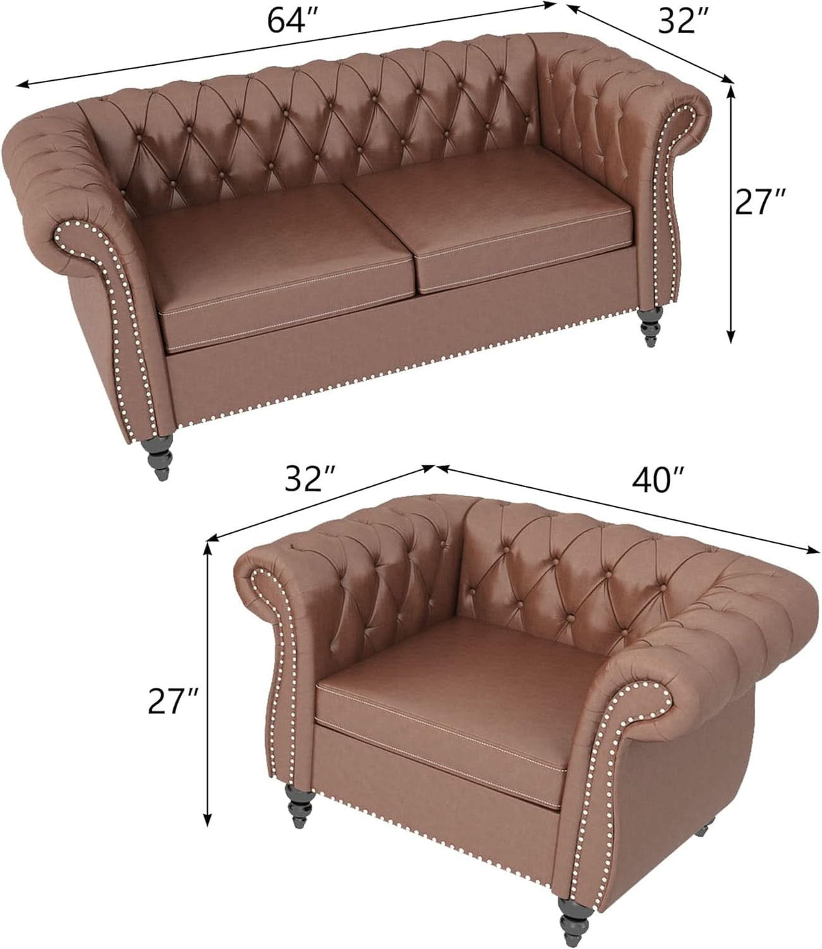 PU Brown Leather Modular Sectional Sofa Tufted Cushions