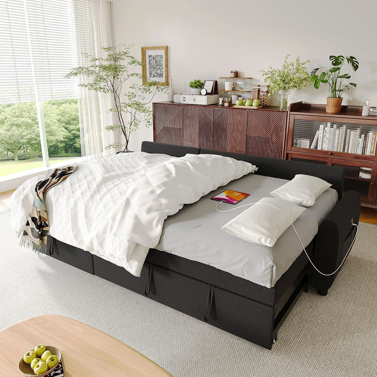 86Inch Convertible Sleeper Sectional With USB Ports