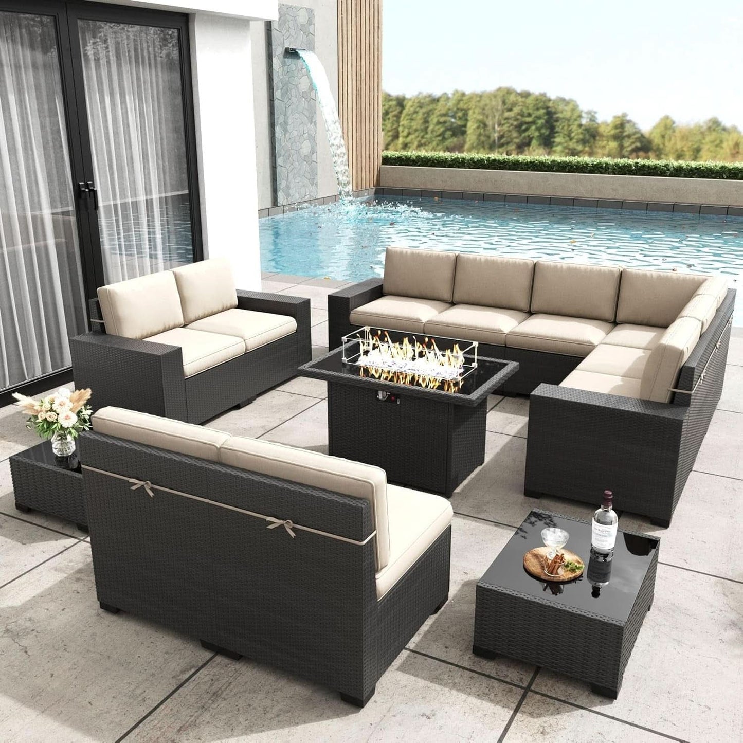 Patio Furniture Set Fire Pit Table 13 Piece All Weather-1