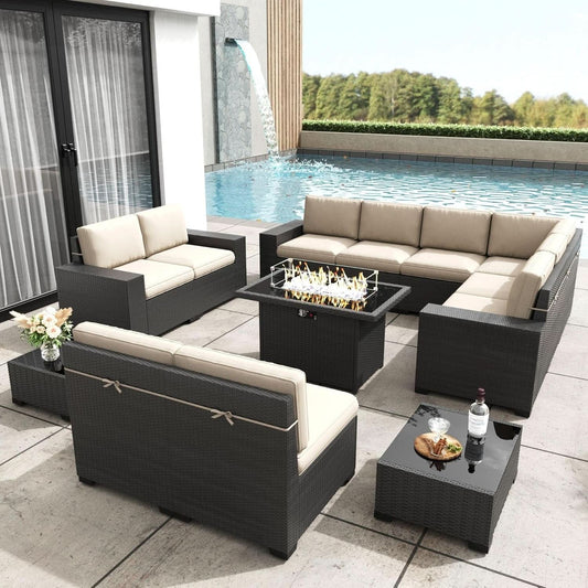 Patio Furniture Set Fire Pit Table 13 Piece All Weather-1