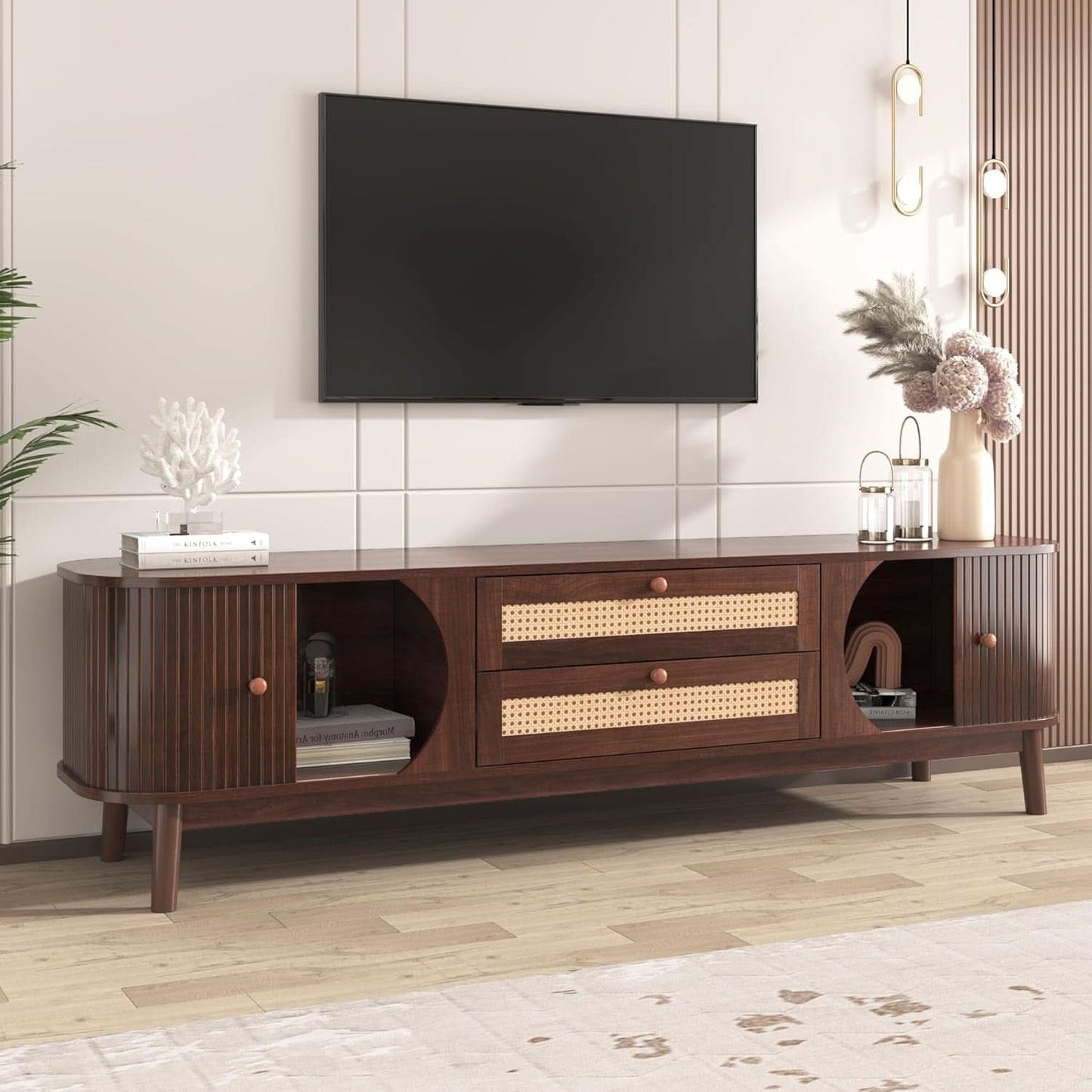 75 Inch Fluted TV Mid Century Entertainment Center Tambour