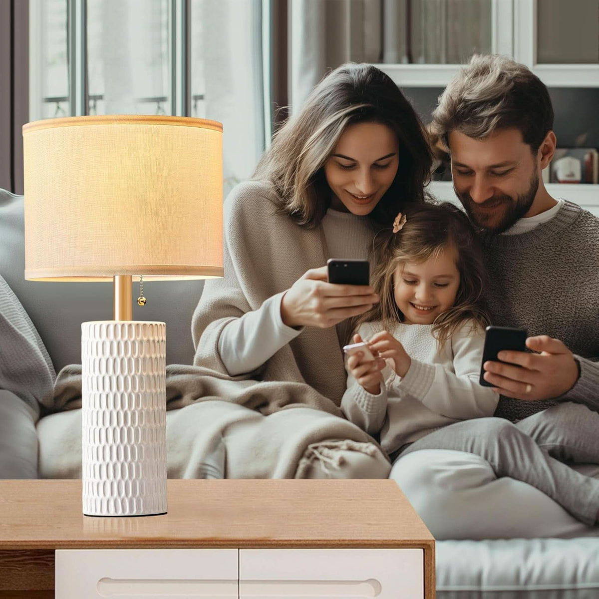White Ceramic Table Lamps Gleaming Dimmable Twenty Inch Tall