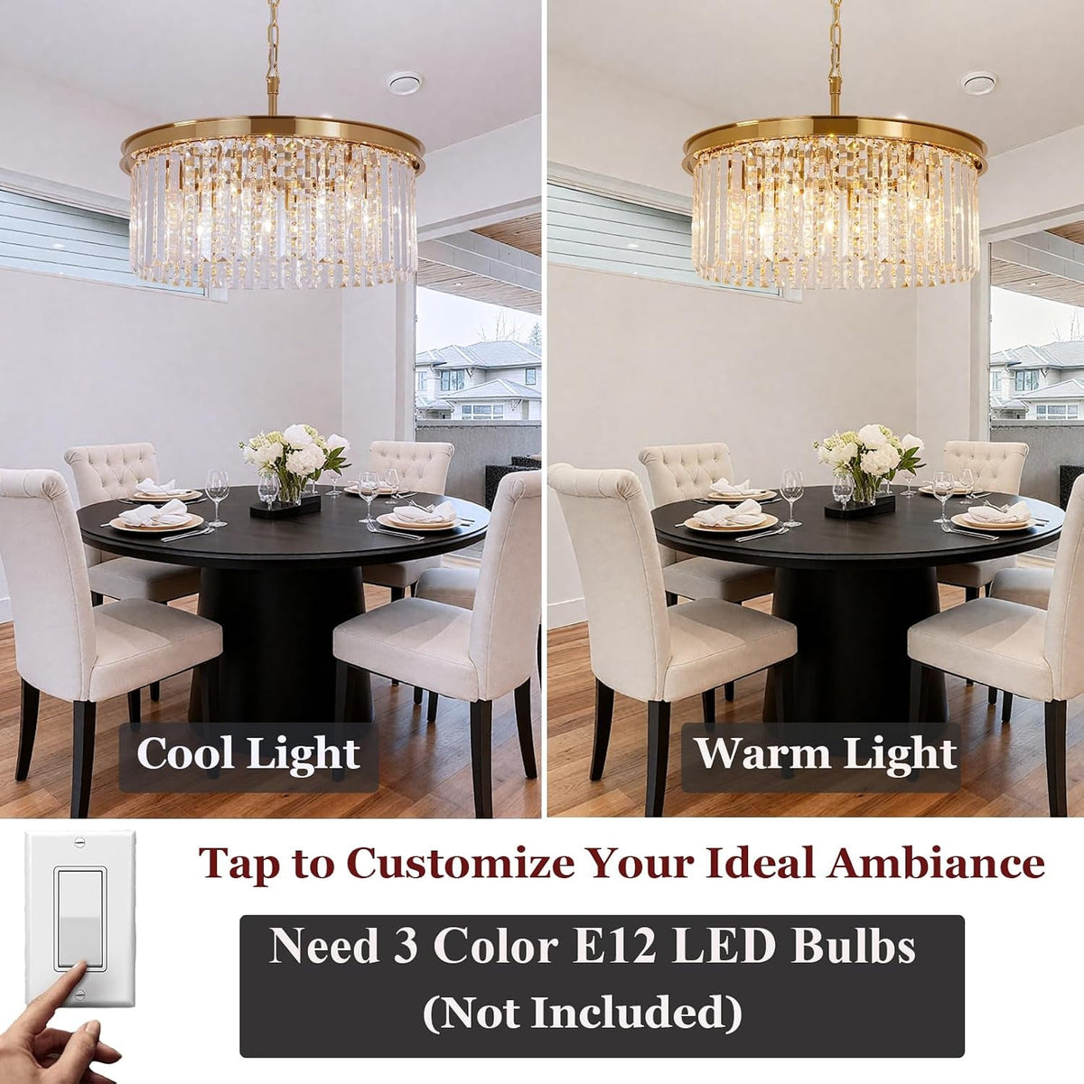 20-Inch Gold Round Crystal Chandelier Ceiling Light