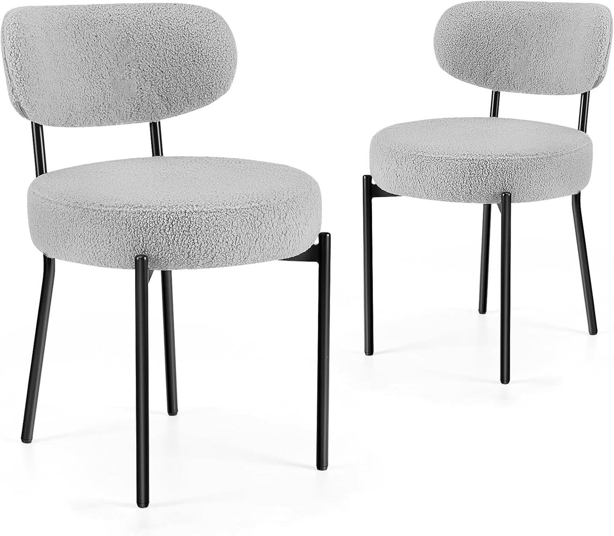 CharcoalGrey Boucle Dining Chair Set Midcentury Backrest