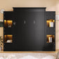 Queen Size Murphy Bed With Storage Cabinets And LED Lighting Black