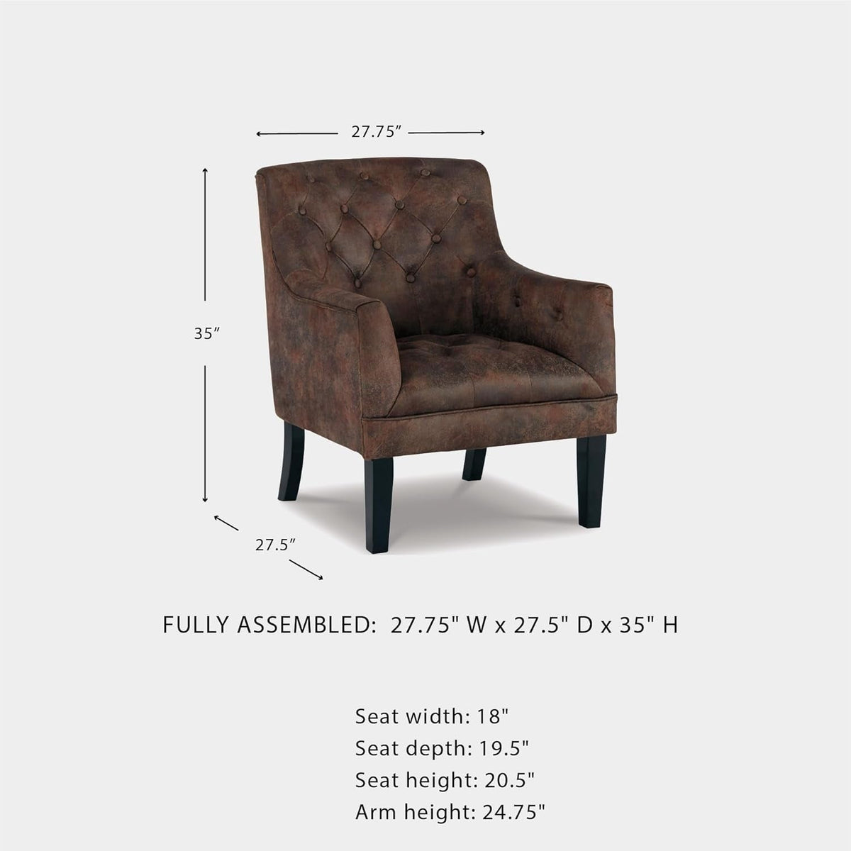 Traditional Upholstered Accent Chair 20.5 Inch Brown