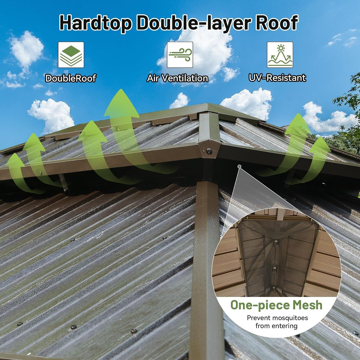 8x10Ft Hardtop Galvanized Steel Patio Gazebo Brown