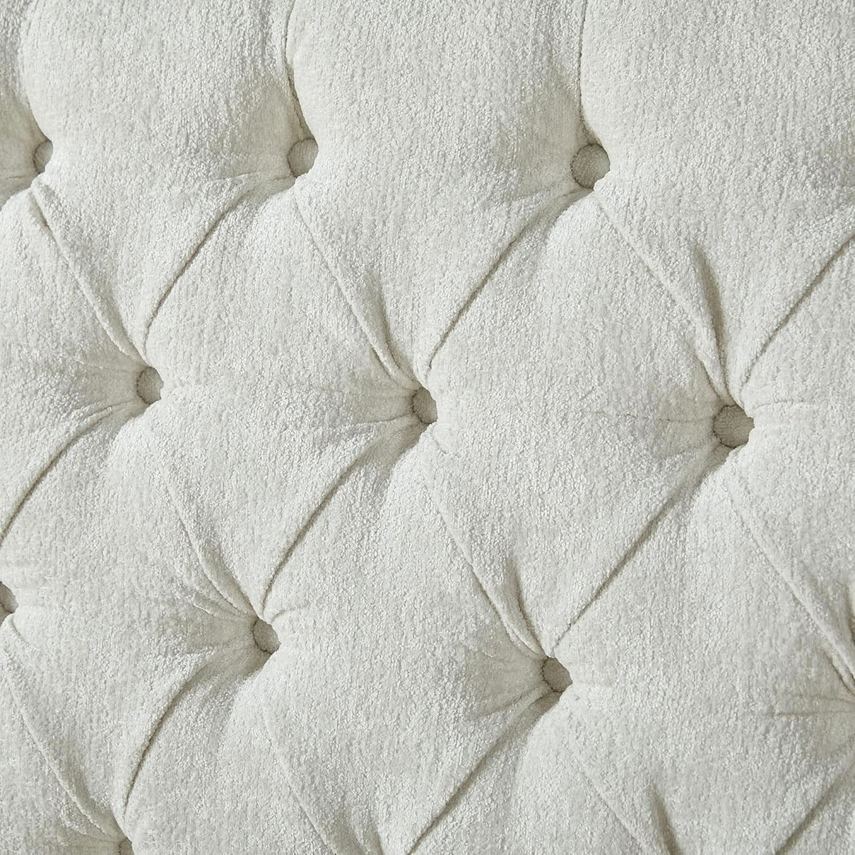 King Size Platform Bed Frame, Chenille Upholstered Sleigh Bed with Scroll Wingback Headboard & Footboard/Button Tufted/No Box Spring Required/Cream