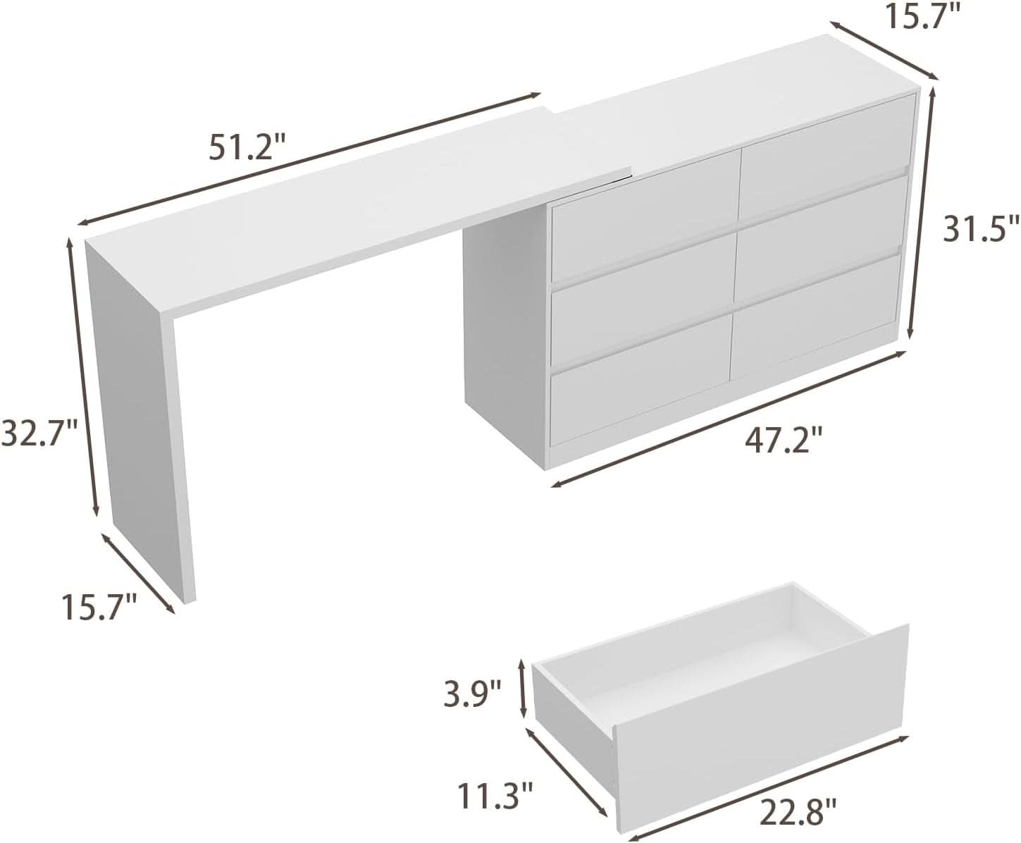 6 Drawer Dresser With Rotatable Tabletop White Home Office-1