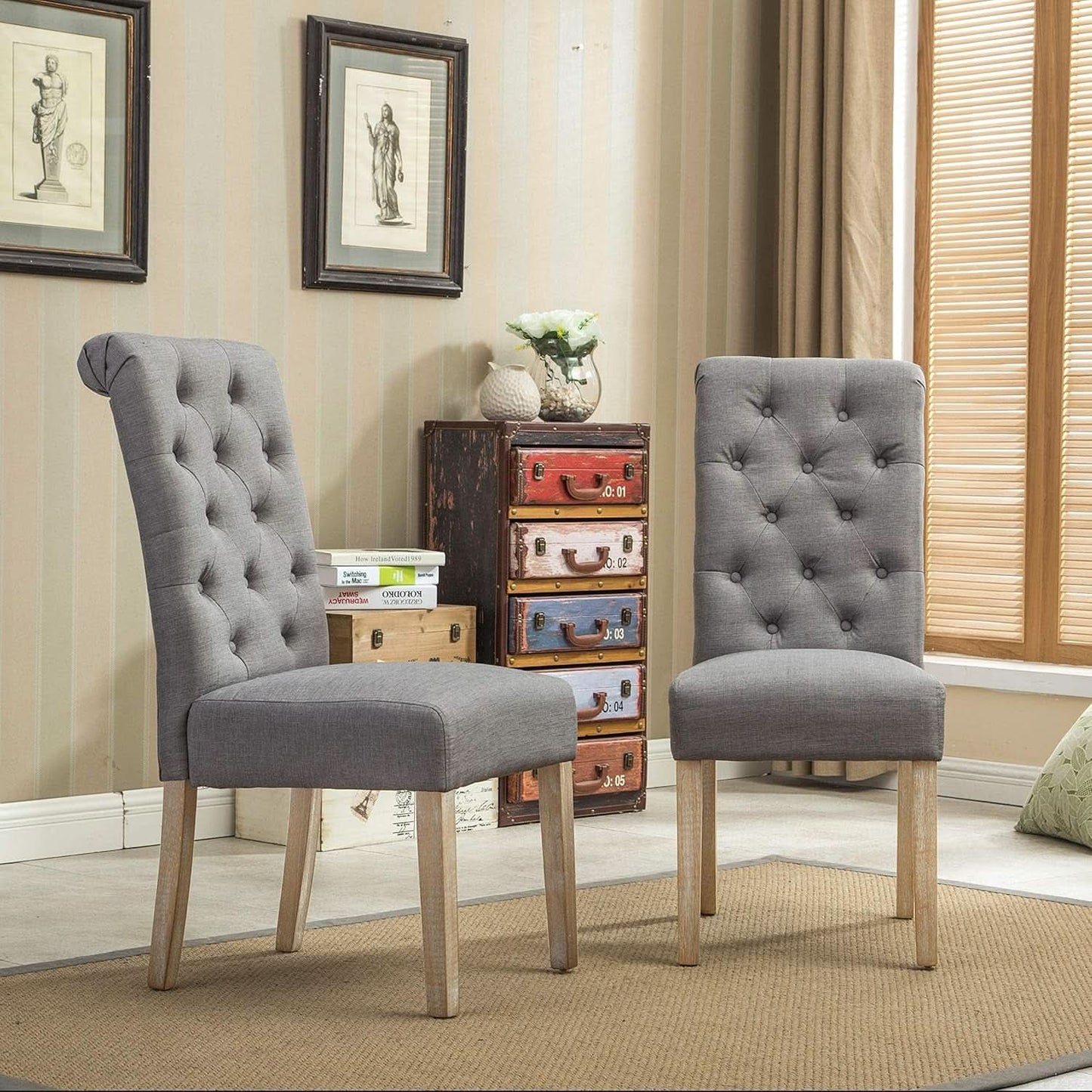 Gray Solid Wood Tufted Parsons Dining Chair Set Of 2