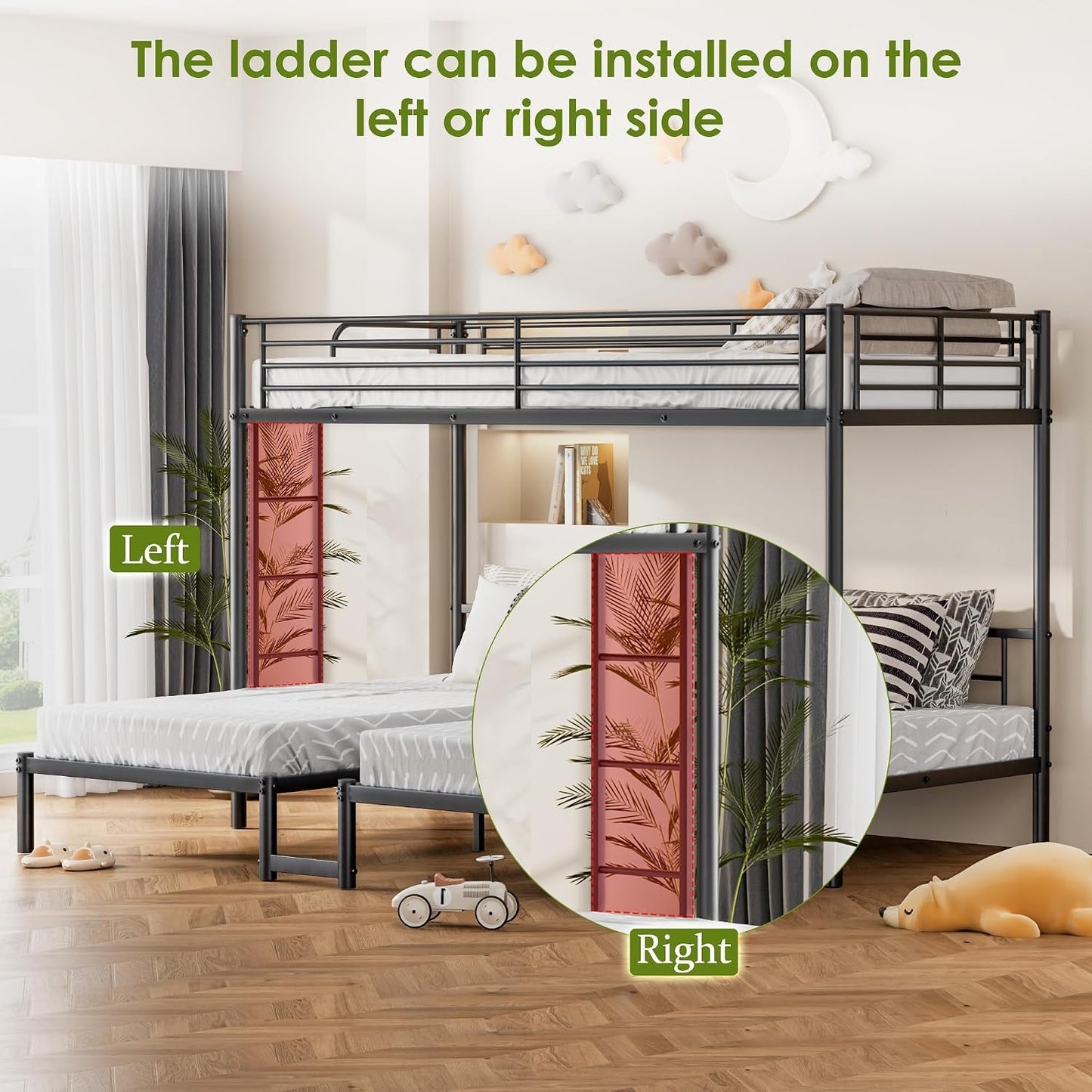 All Steel Frame Triple Bunk Bed Twin XL Guardrails Durable