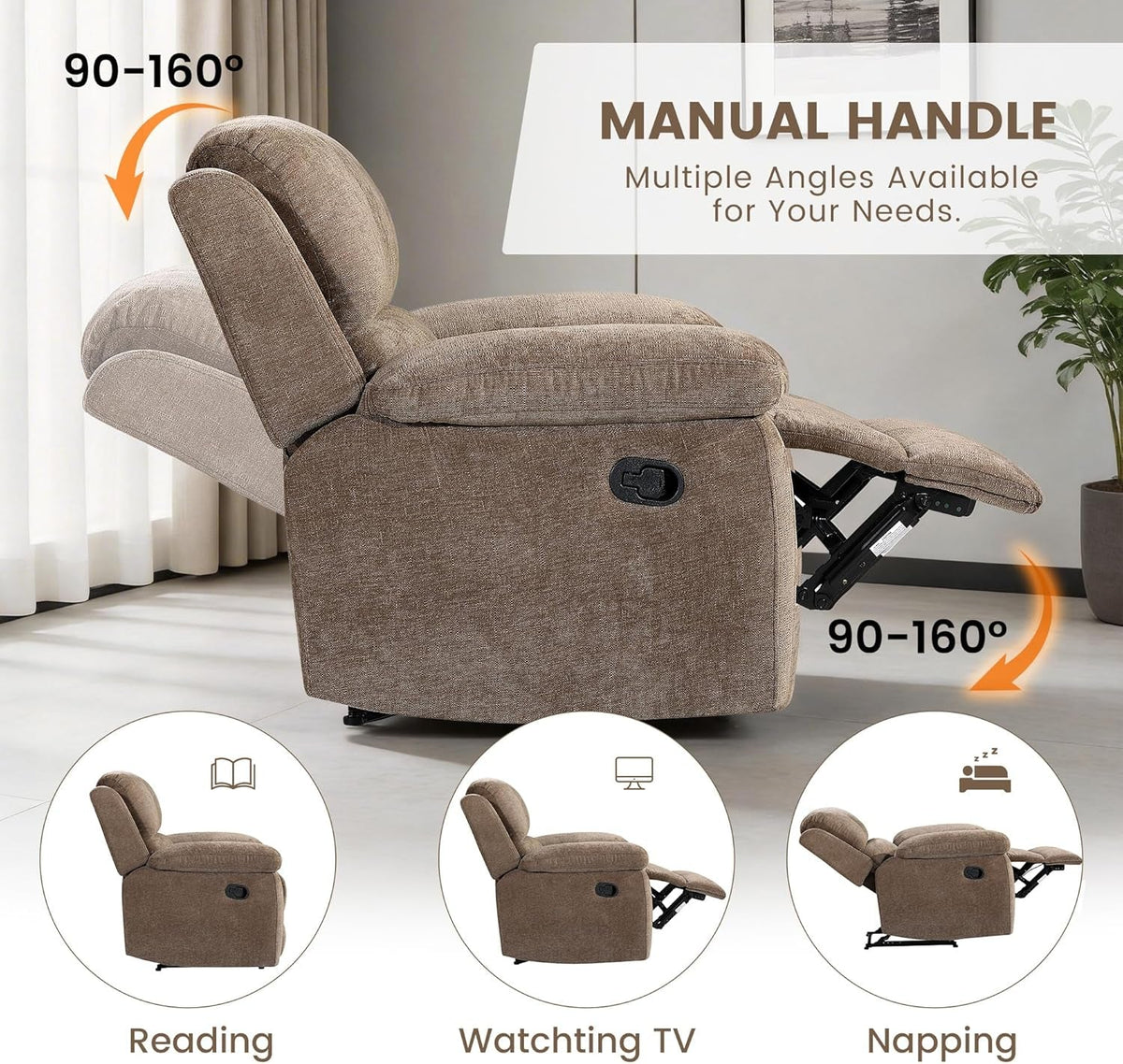 Khaki Ultrafabric Cloudlike Recliner Sofa With Console