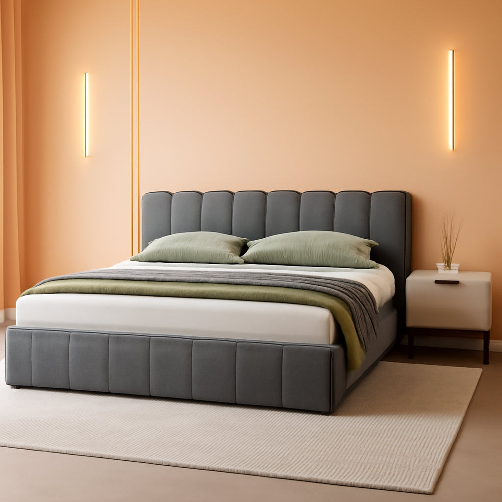 King Size Gray Chenille Upholstered Platform Bedstead