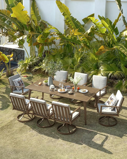 Nine Piece Outdoor Patio Dining Set with Swivel Chairs