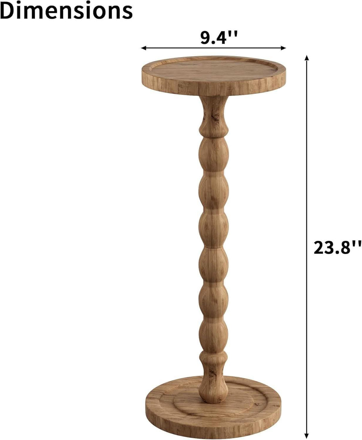 9.4 Inch Round Rubberwood End Table Brown Textured Finish