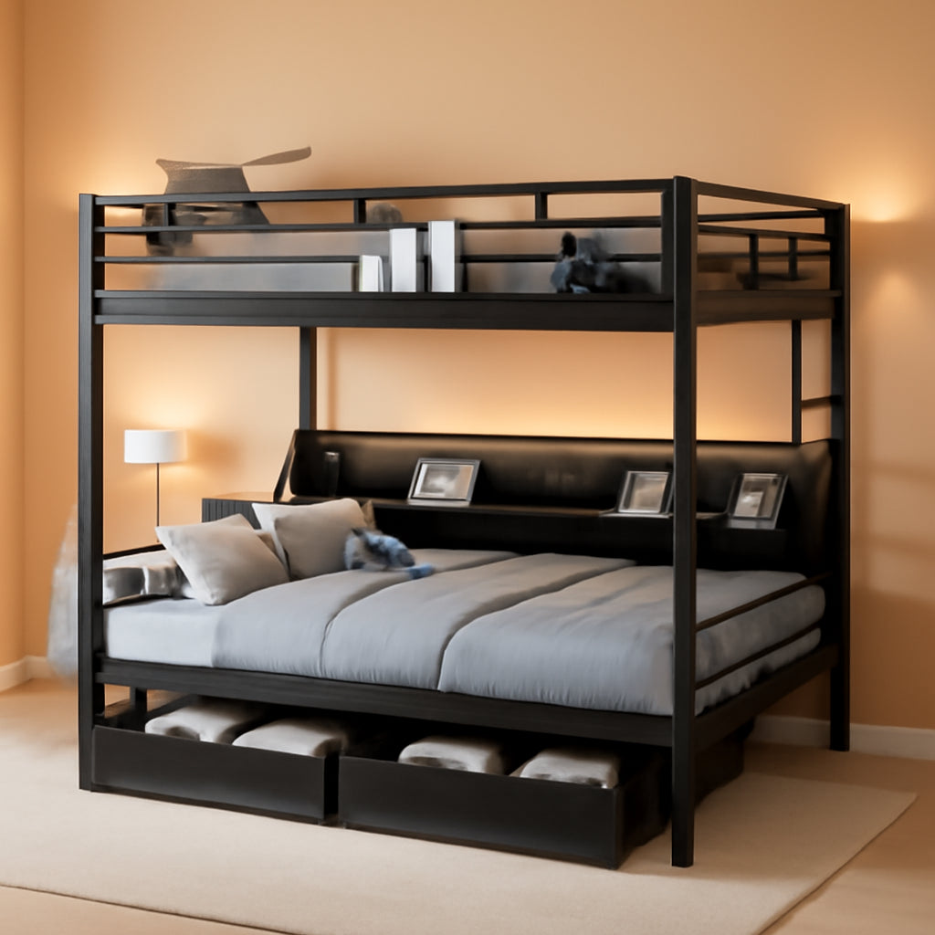 Queen Over Queen Bunk Bed With Integrated Storage Drawers
